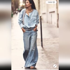 NWT* Free People Eden Slouchy Wide Leg Flare Light Wash Jeans Size 29